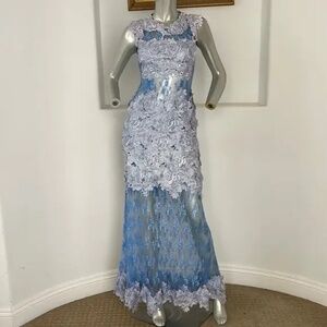 ark & Co Maxi Lace Embroidery Gown Blue Size S NWOT